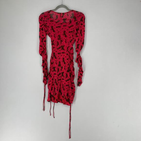Diane Von Furstenberg Women Corrine Dress S Red Chainlink Ruched Mesh Sheer - Picture 8 of 10